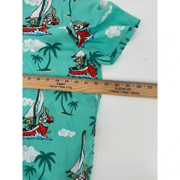 Zelda Nintendo Wind Waker Hawaiian Shirt Mens XL Teal Link King of Red Lions - Picture 6 of 9